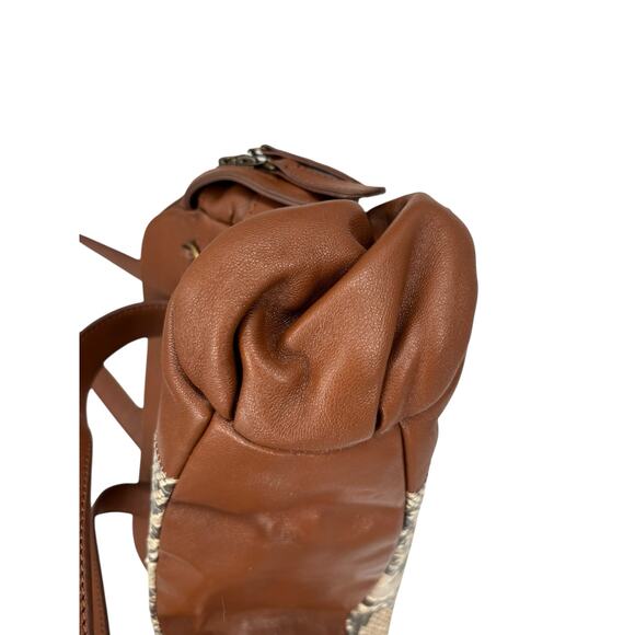 Chi By Carlos Falchi Leather Bag Satchel Brown Snakeskin Accent Boho Western - Picture 6 of 10